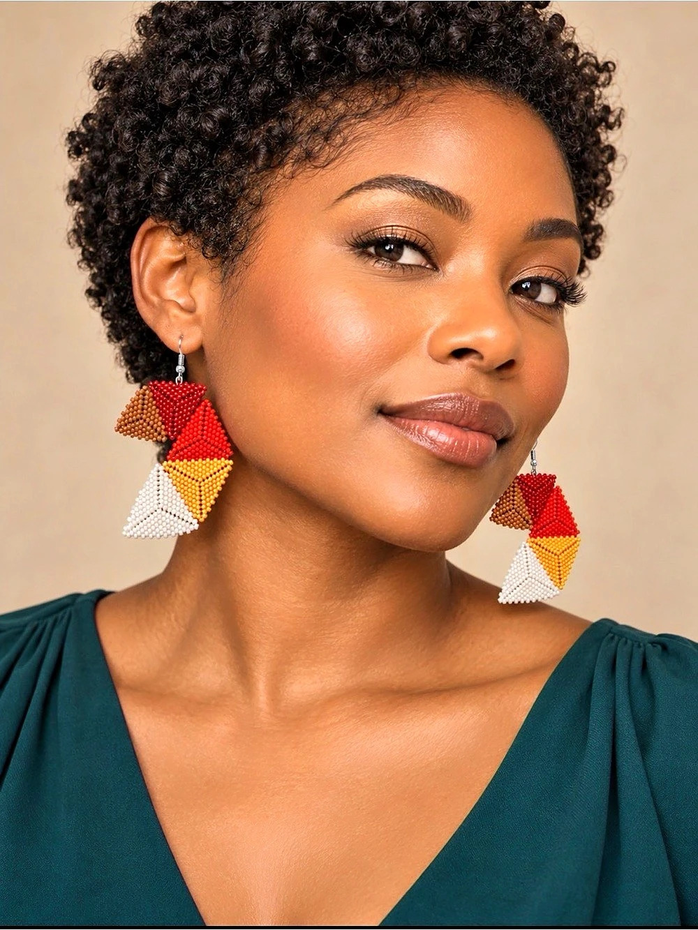 Handmade Colorful Geometric Beaded Drop Earrings